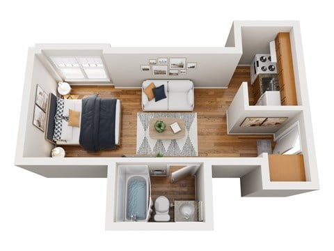 Floor plan for studio, 1 bath, 350 sqft